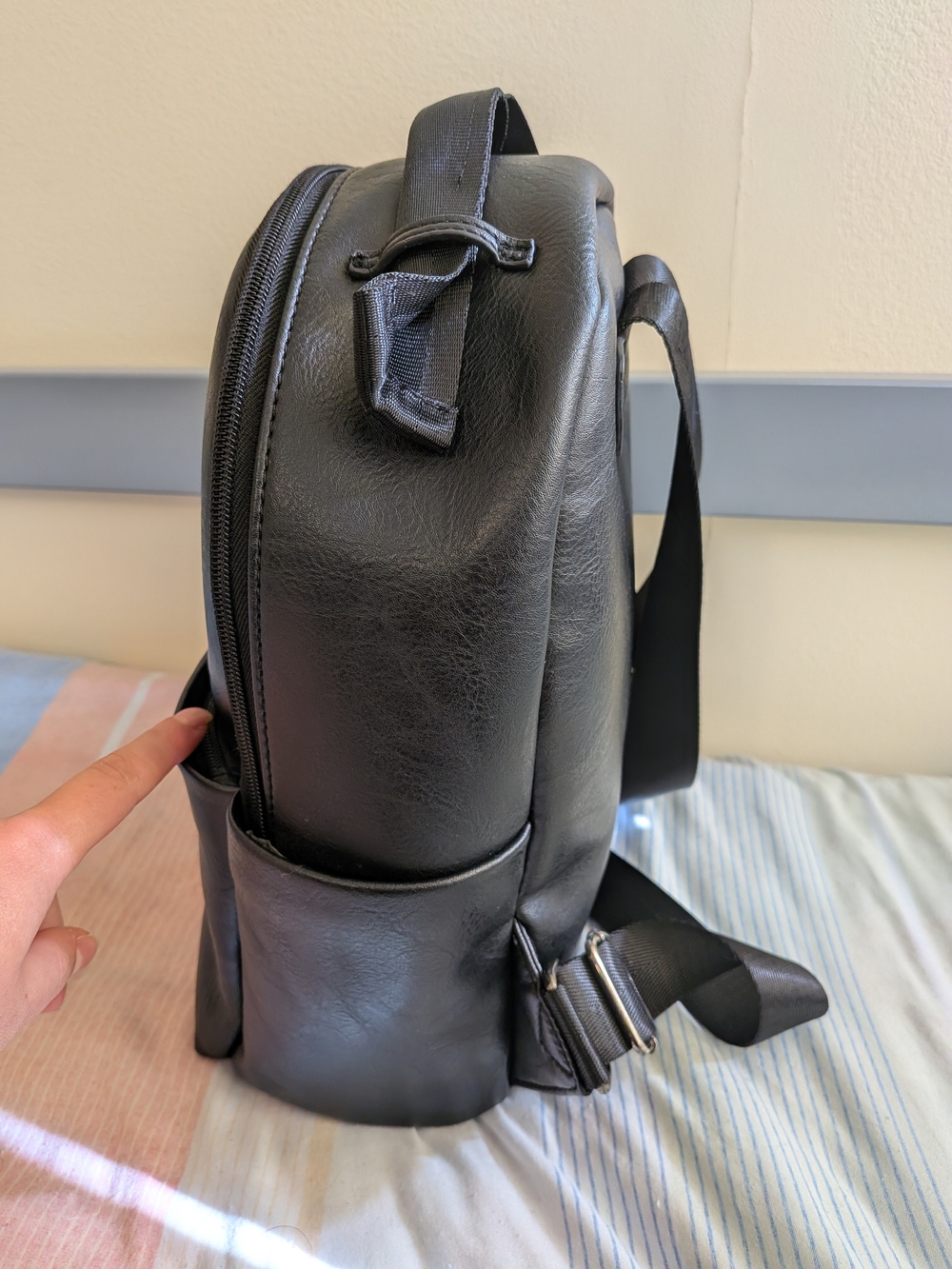 Mini Black Faux Leather Backpack - Picture 2 of 10